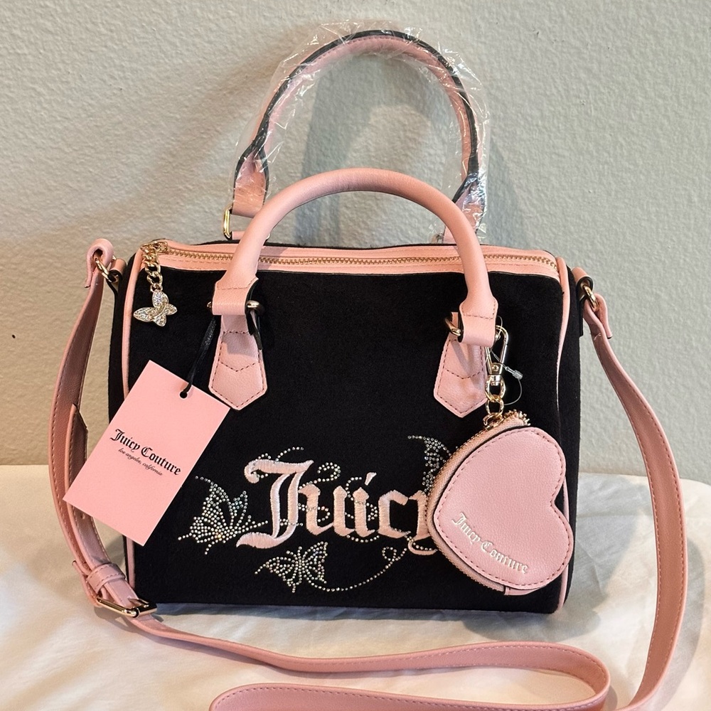 Juicy Couture Black and Pink Rhinestone Butterfly Women's Bag